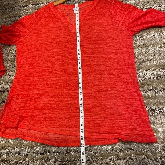 Chicos Size 3 (XL) Linen Tunic Top Long Sleeve Notch Neck Red/Orange - Picture 12 of 12